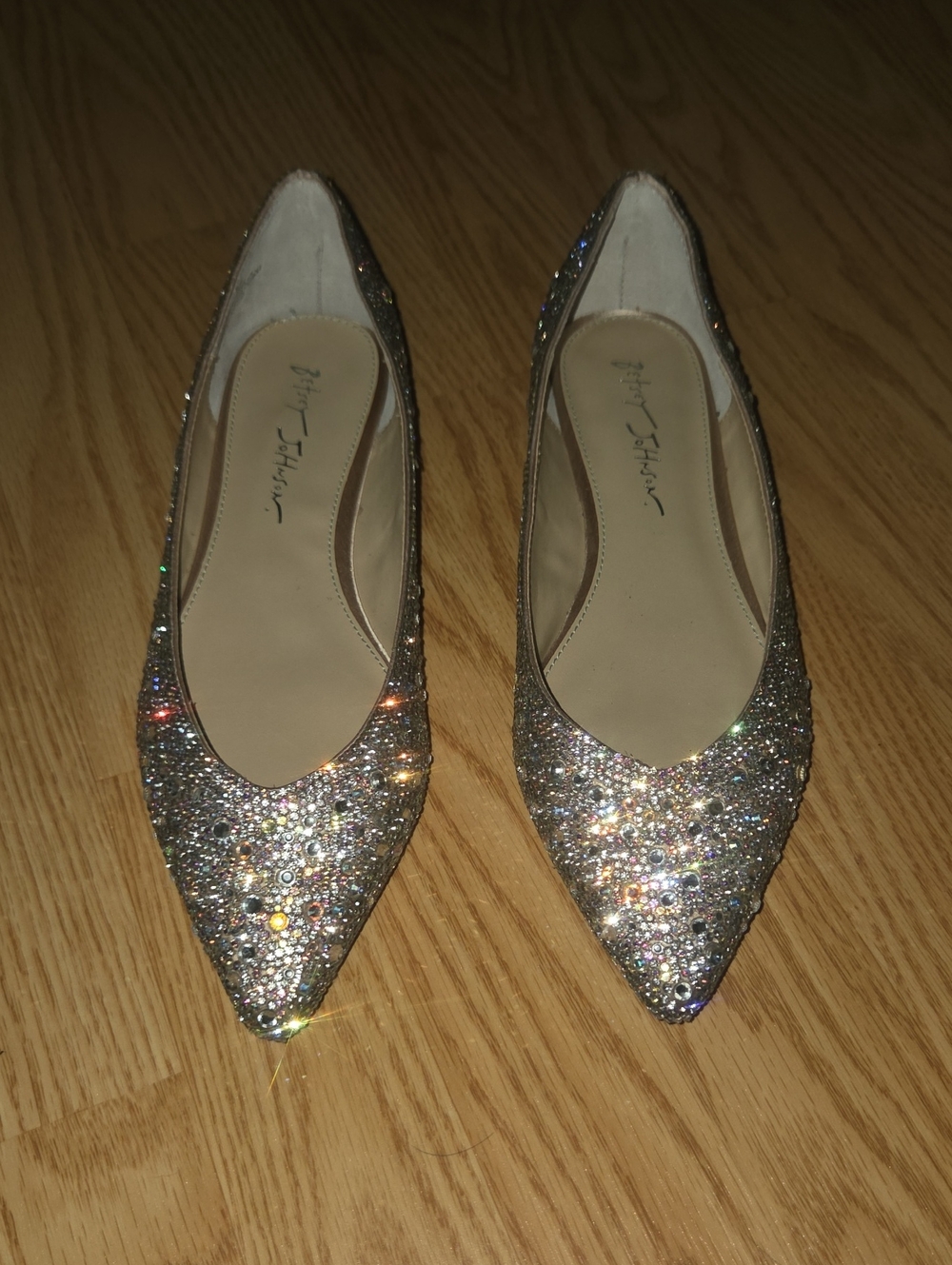 Betsy Johnson Sparkling Silver Pointed-Toe Women's Flats